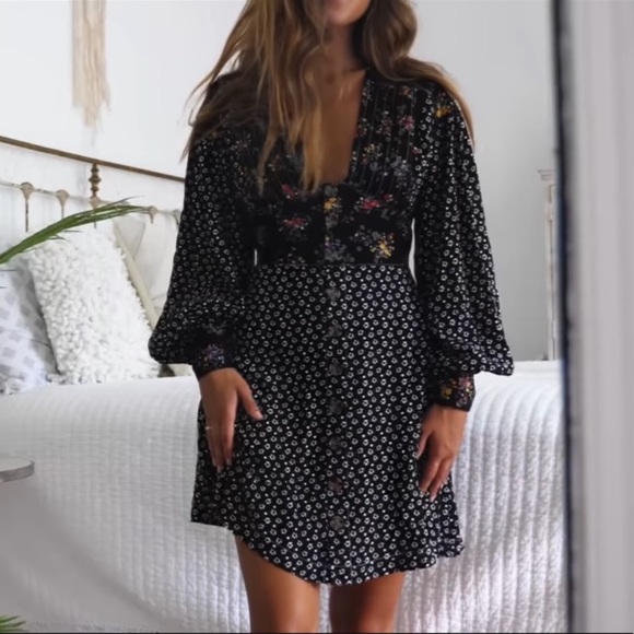 FREE PEOPLE Wonderland Mini Dress in Black - Picture 8 of 10